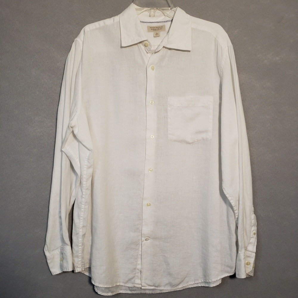 Banana Republic XL Button Down Shirt White 100% Linen Coastal Quiet Luxury Vacay